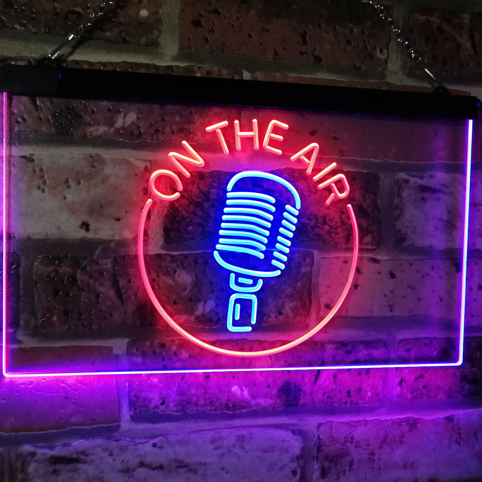 On The Air Microphone Studio Dual Color Led Neon Sign